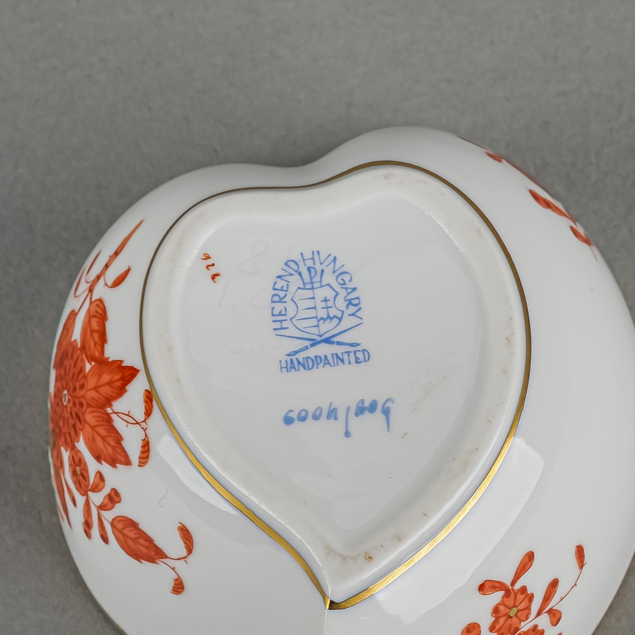 HEREND Chinese Bouquet Rust Heart Shaped Bonbon Box 6004 - Around