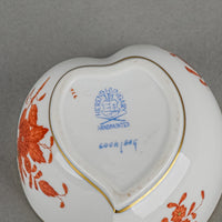 HEREND Chinese Bouquet Rust Heart Shaped Bonbon Box 6004