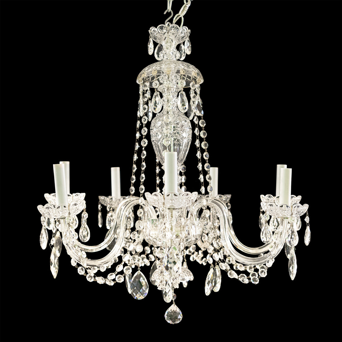SCHONBEK Sterling Seven Light Chandelier With Crystal Drops