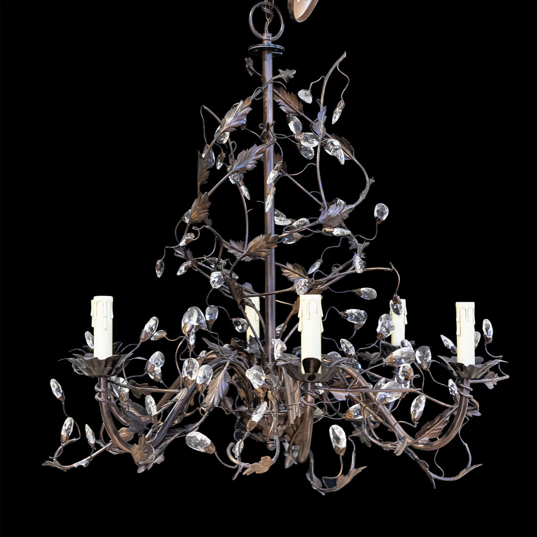 Bronze Tone Metalwork Six Light Fixture With Crystals