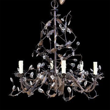 Bronze Tone Metalwork Six Light Fixture With Crystals