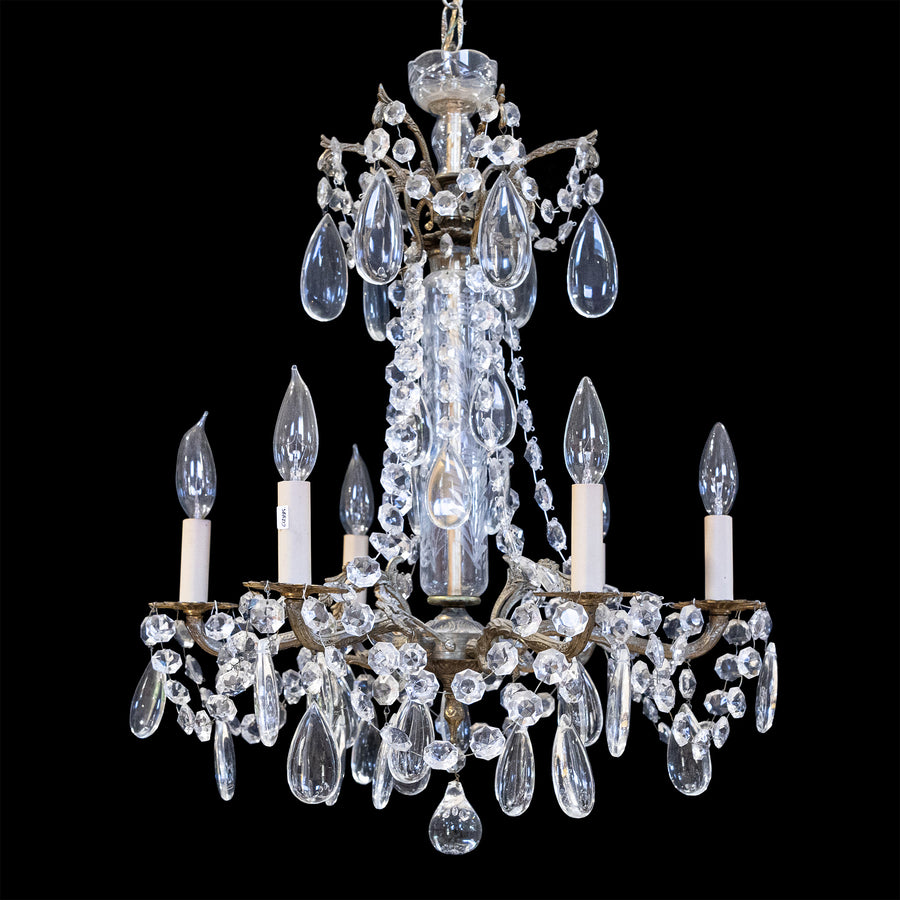Spanish Brass Style Six Light Chandelier With Drops