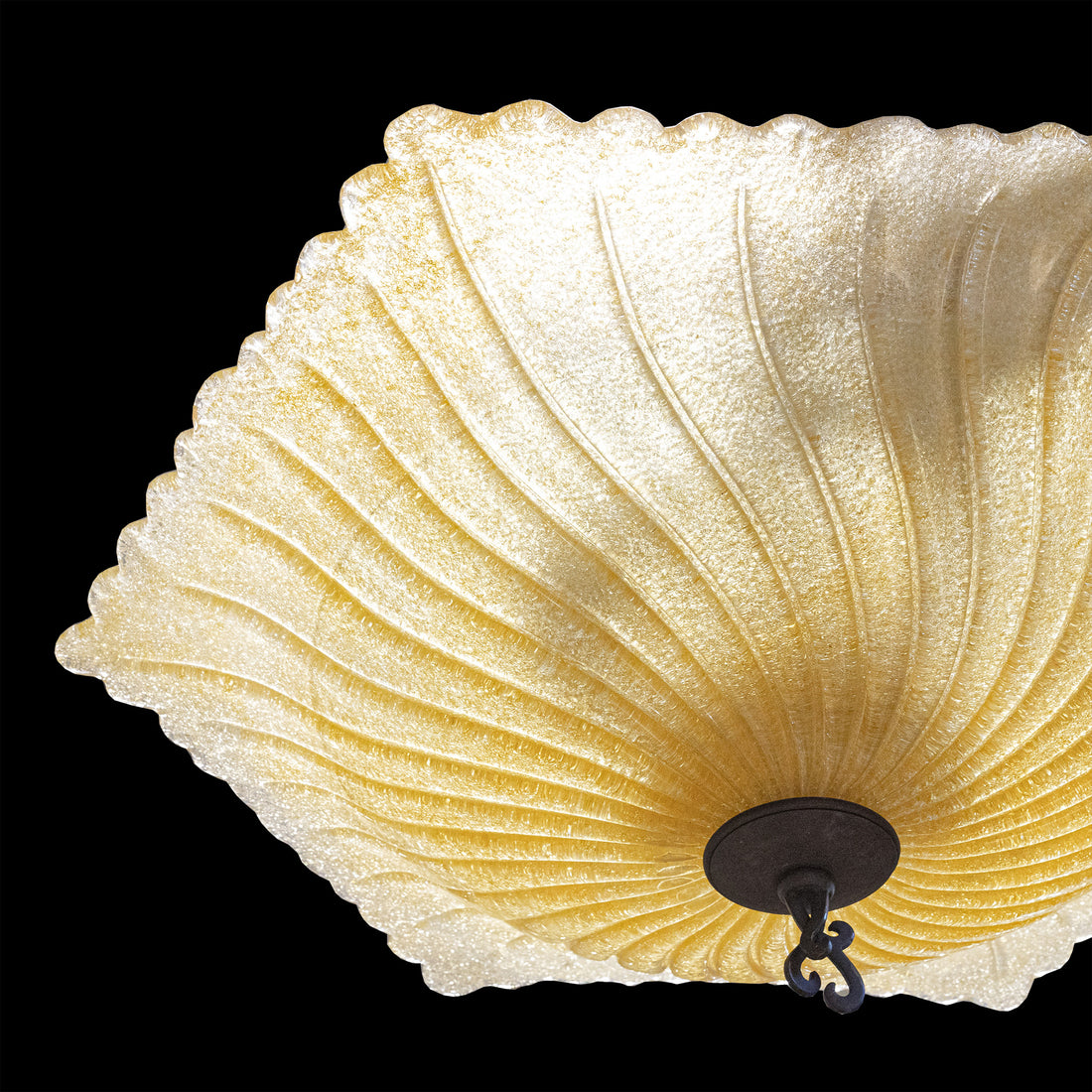 Steel And Glass Four Light Fixture With Murano Style d'Oro Shade