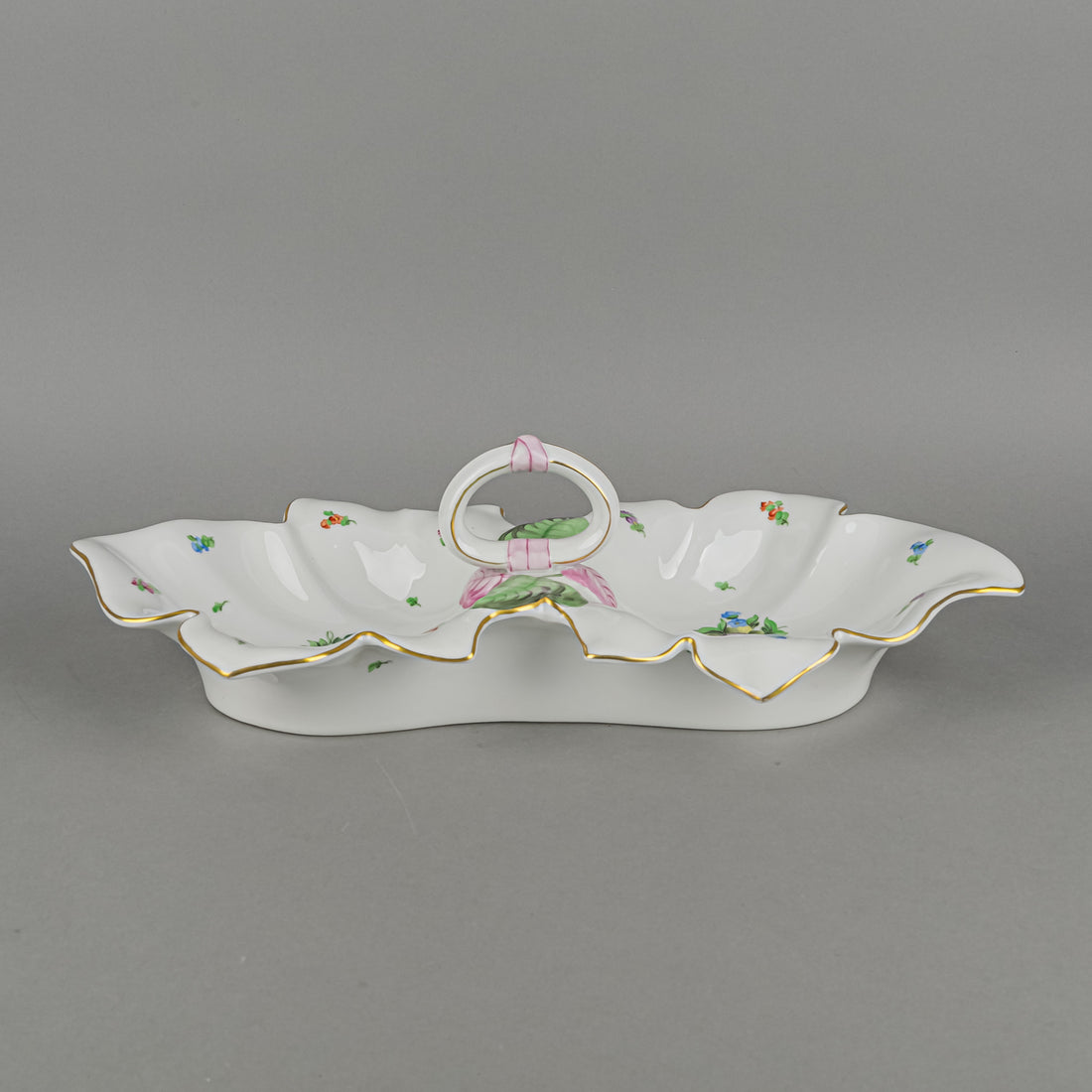 HEREND Floral Double Fancy Dish 7511  Leaf