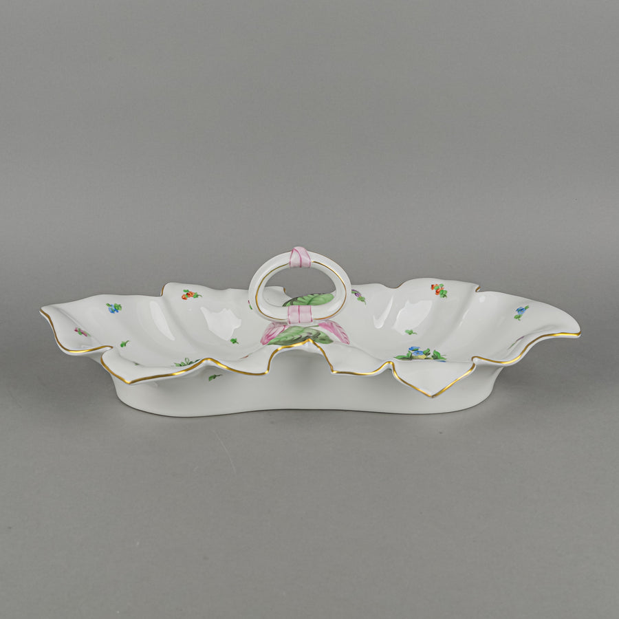 HEREND Floral Double Fancy Dish 7511  Leaf