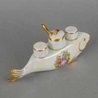 BIRKS PORCELAINE D"ART Fish Stand With Salt Pepper & Mustard Set 6 Pieces