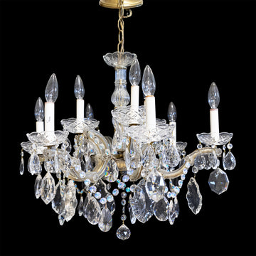 Steel And  Crystal Nine Light Chandelier With Drops