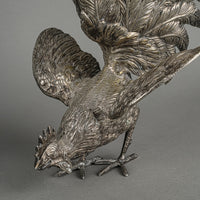 Silverplate Figurines Fighting Roosters Set Of 2