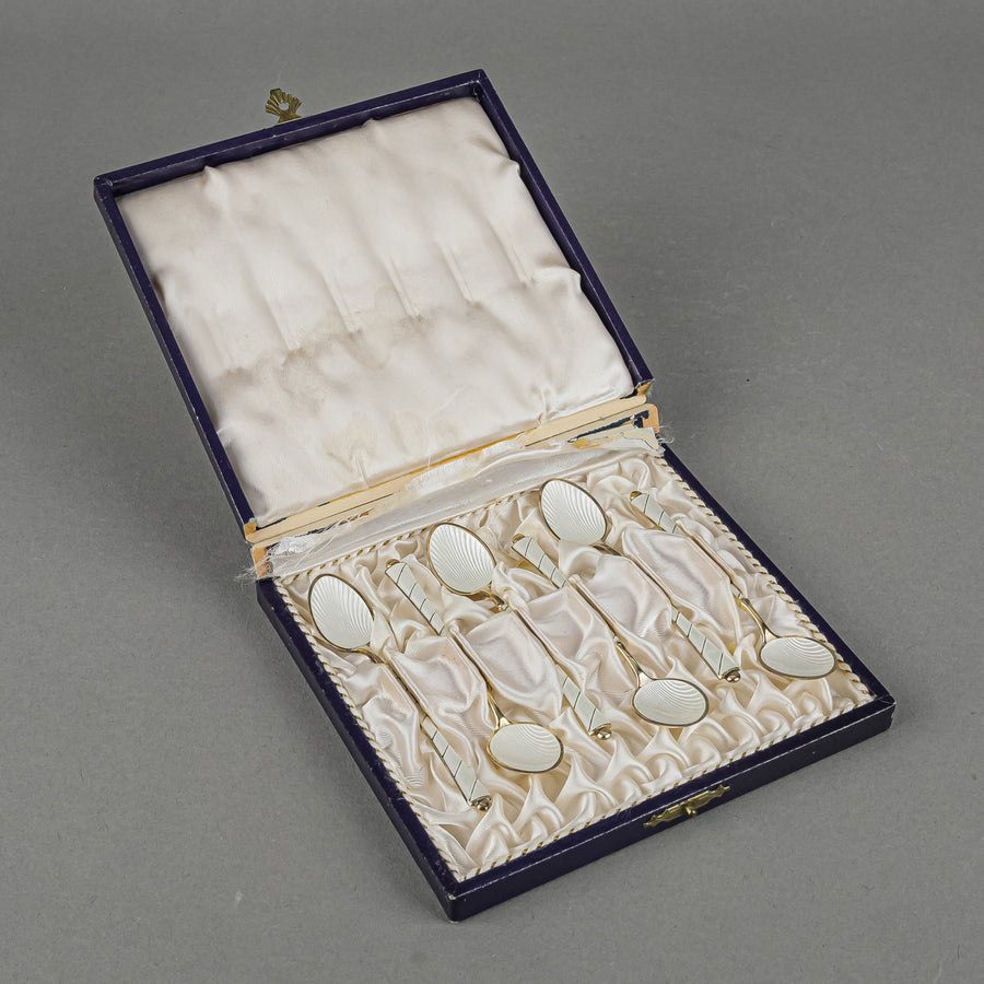 Danish Sterling Enamel Coffee Spoons Set Of 6