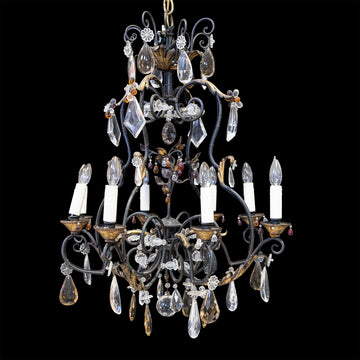 Wrought Iron Frame Eight Light Chandelier With Drops