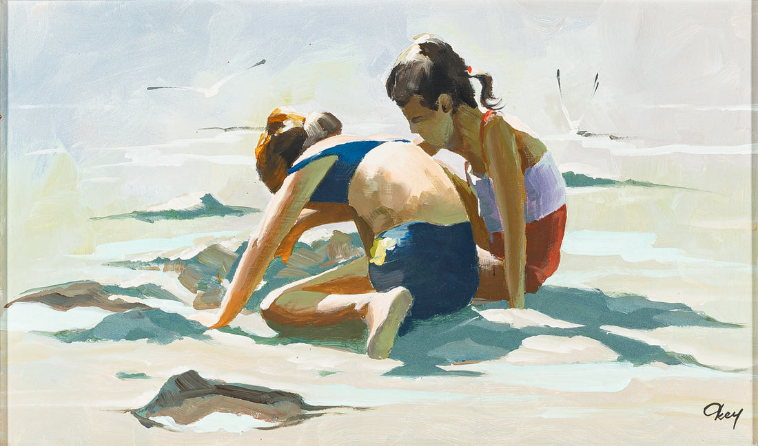 Ronald N Okey, (Canadian, 1921-2004) Untitled-Children At The Beach