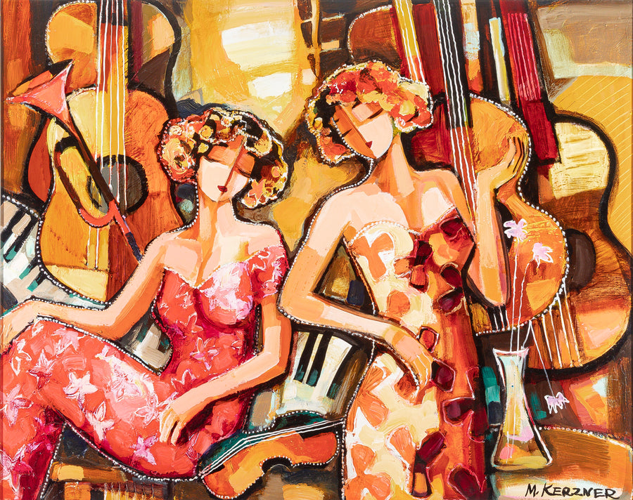 Michael Kerzner (Ukranian 1964) Two Women Surrounded By Musical Instruments
