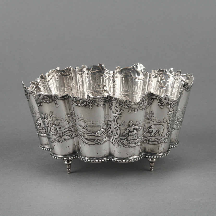 Dutch 833 Silver Repousse Footed Dish