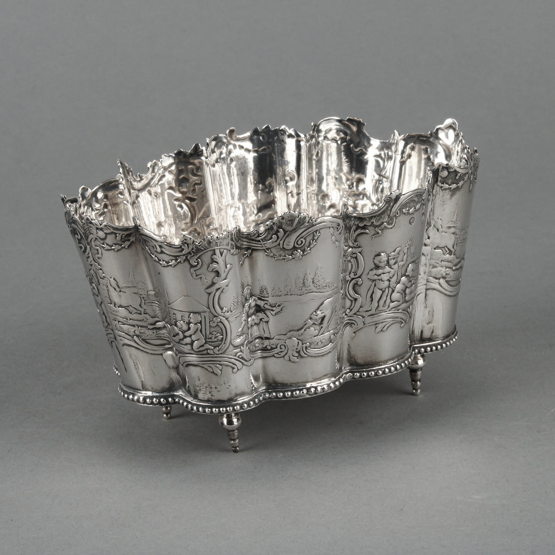Dutch 833 Silver Repousse Footed Dish