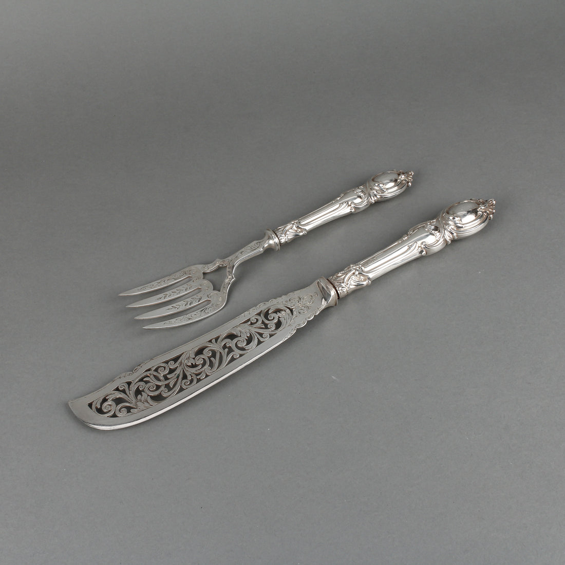 JG Sterling Silver Handle Silverplate Fish Server Set