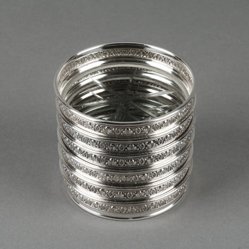 BIRKS Sterling Silver Rim Crystal Coasters - Set of 6