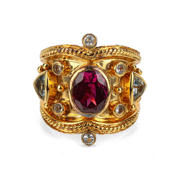 Vermeil Sterling Silver Oval Rubellite Tourmaline Band Ring
