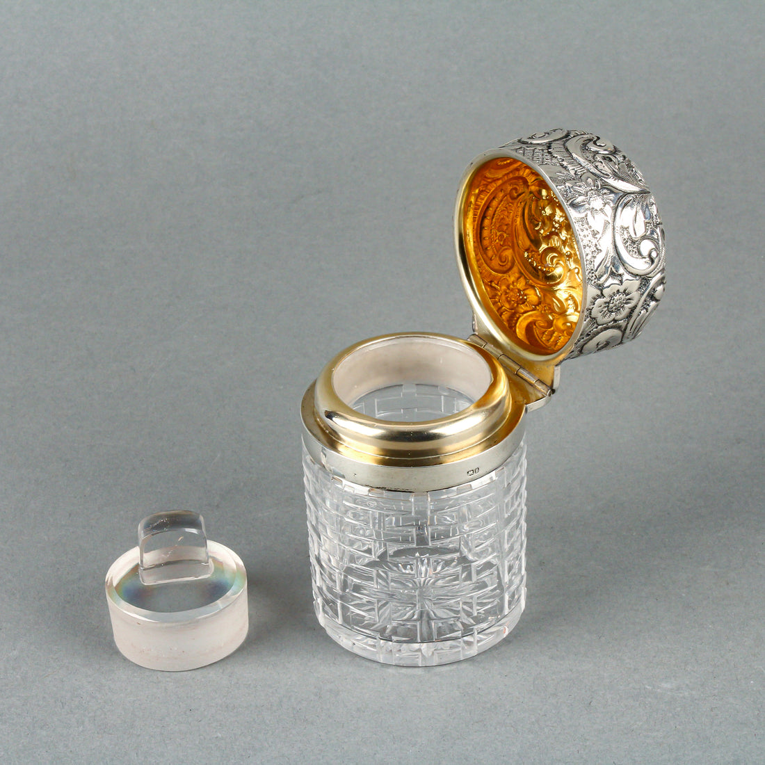 Sterling Silver Top Cut Crystal Perfume Bottle