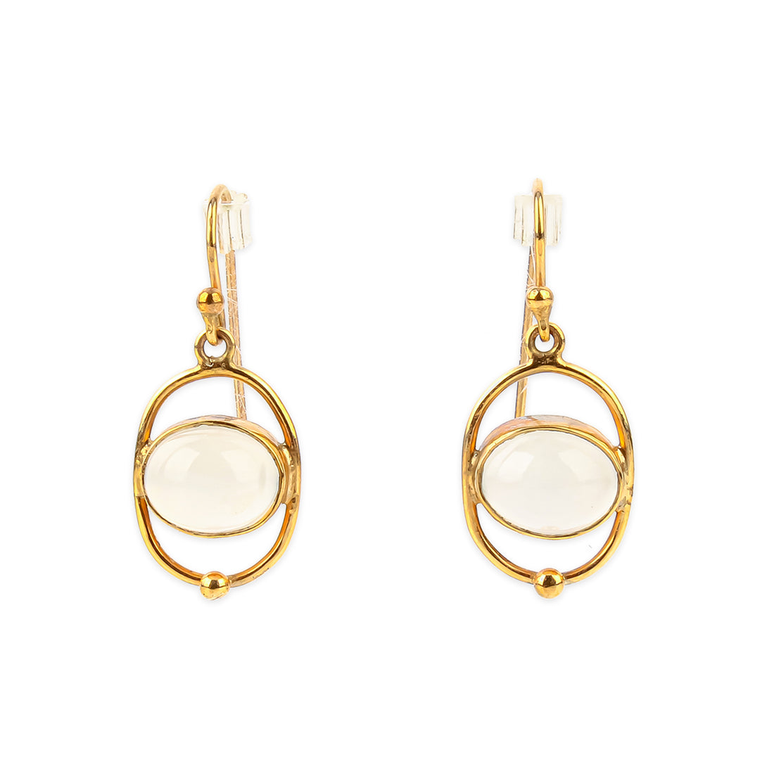 9K Yellow Gold Cabochon Moonstone Drop Earrings