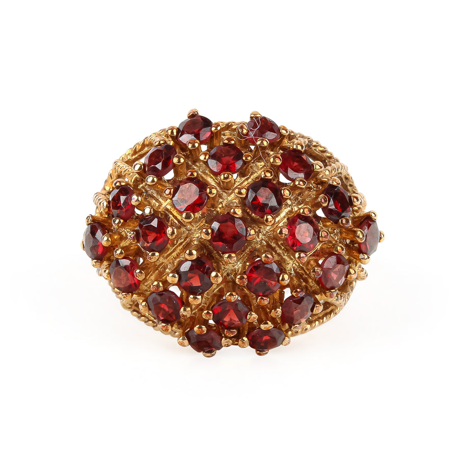 9K Yellow Gold Garnet Cluster Dome Ring