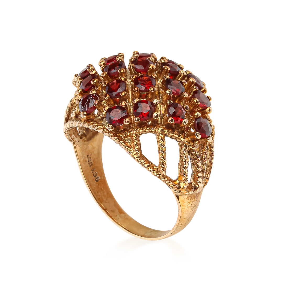9K Yellow Gold Garnet Cluster Dome Ring