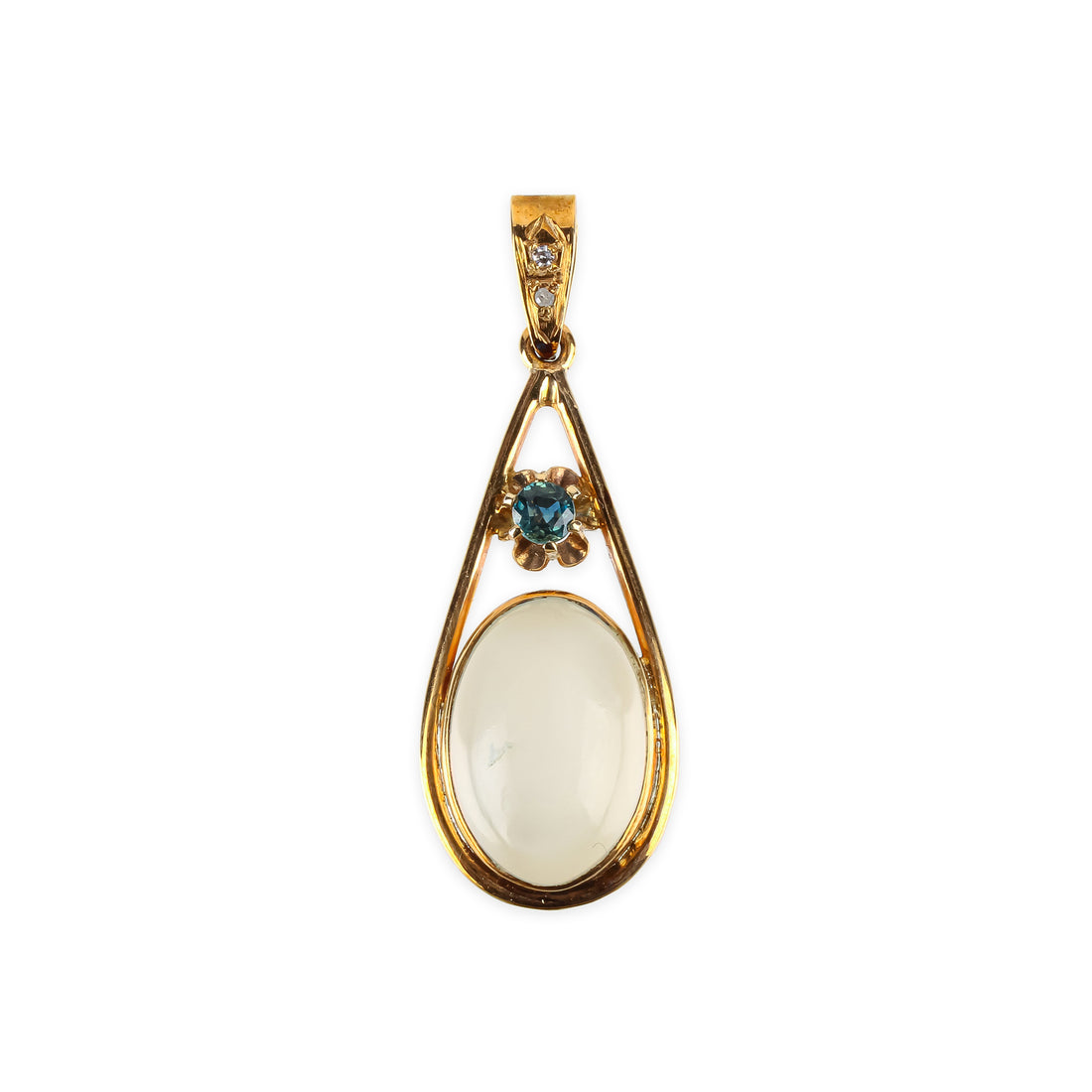 9K Yellow Gold Oval Cabochon Moonstone & Blue Sapphire Pendant