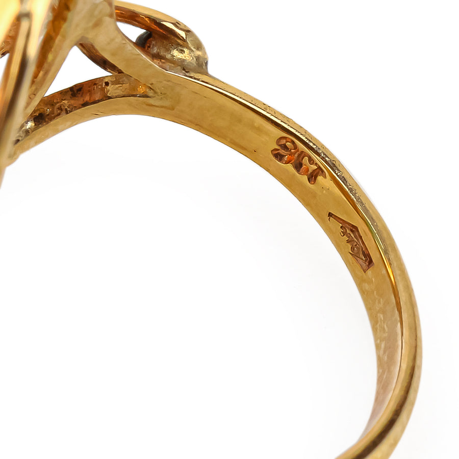 9K Yellow Gold Oval Opal Cabochon & Diamond Ring