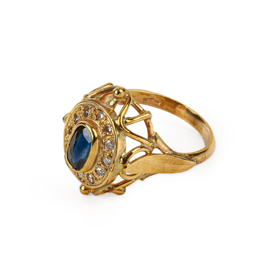 9K Yellow Gold Oval Sapphire & Diamond Ring