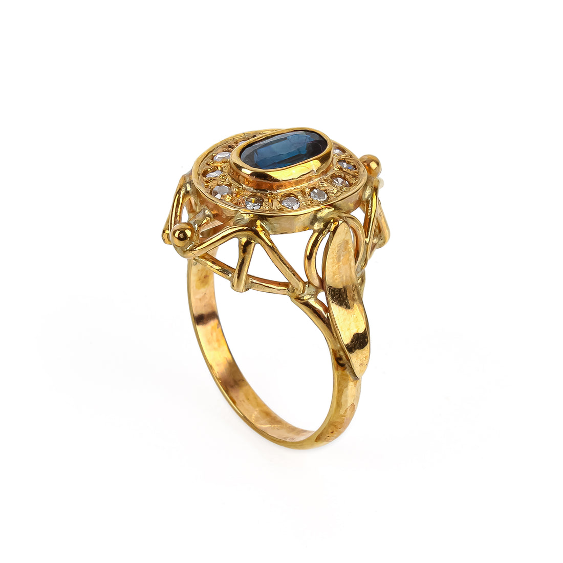 9K Yellow Gold Oval Sapphire Diamond Ring