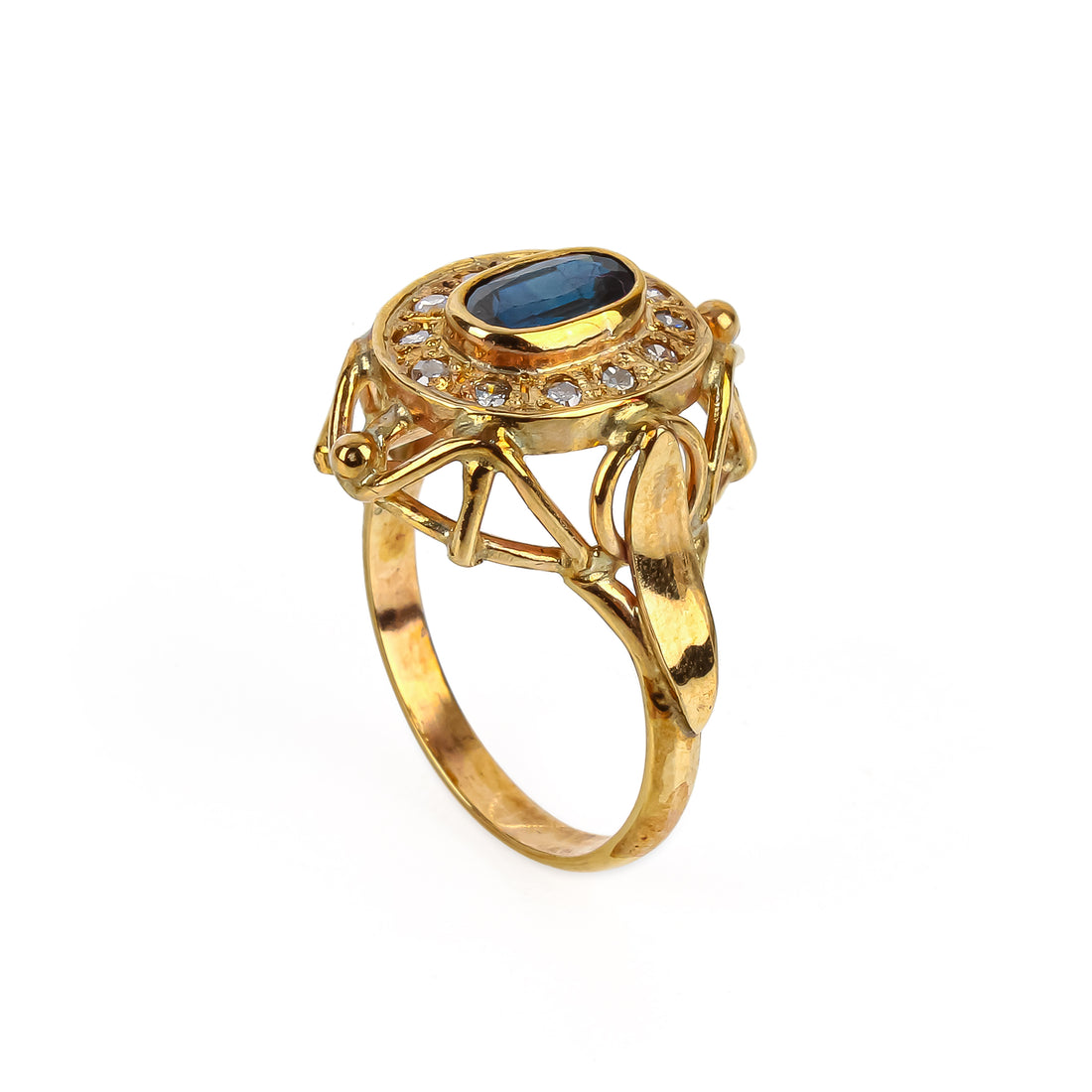 9K Yellow Gold Oval Sapphire & Diamond Ring