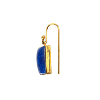 9K Yellow Gold Rectangular Cabochon Lapis Lazuli Drop Earrings