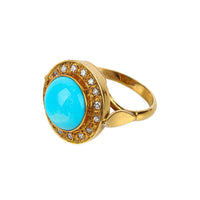 9K Yellow Gold Turquoise & Diamond Halo Ring