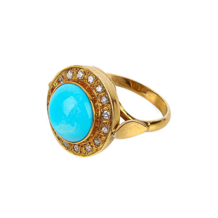 9K Yellow Gold Turquoise & Diamond Halo Ring