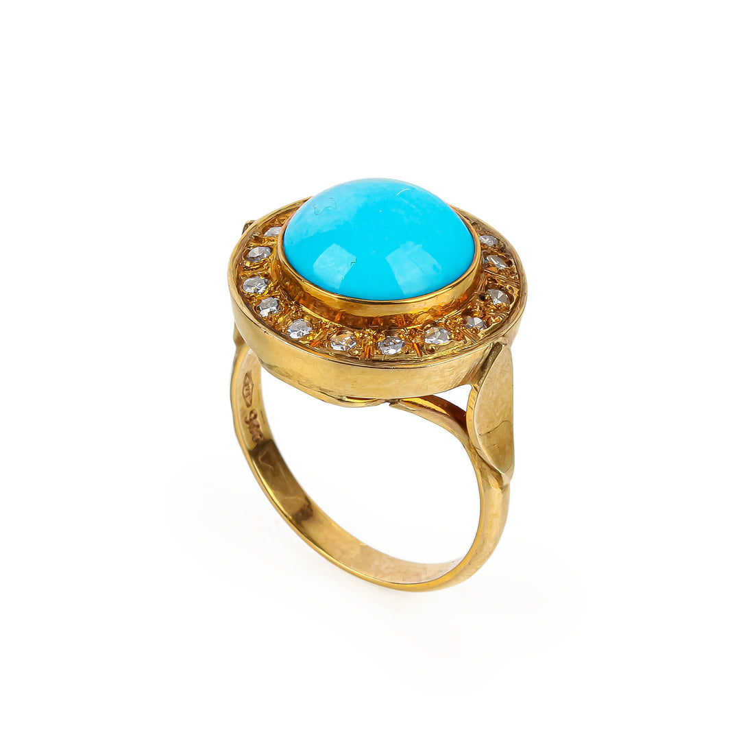 9K Yellow Gold Turquoise & Diamond Halo Ring