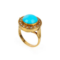 9K Yellow Gold Turquoise & Diamond Halo Ring