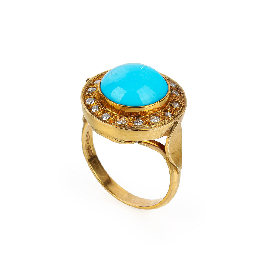 9K Yellow Gold Turquoise & Diamond Halo Ring