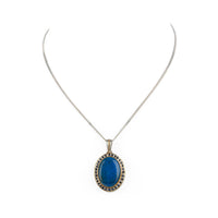 9K & Sterling Silver Lapis Lazuli Cabochon & Sapphire Pendant Necklace