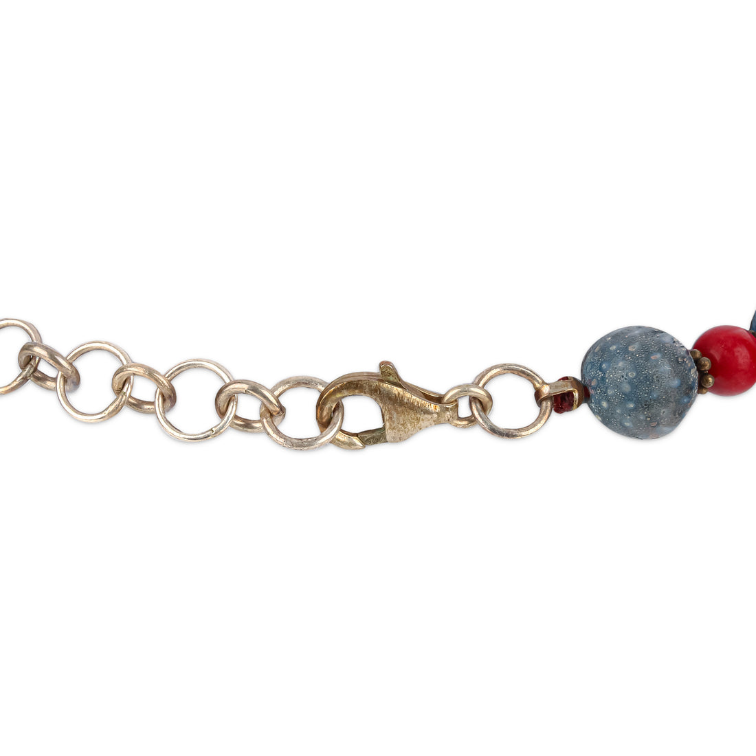 ARIK IDAN Sterling Silver Blue & Red Coral Bead Pendant Necklace