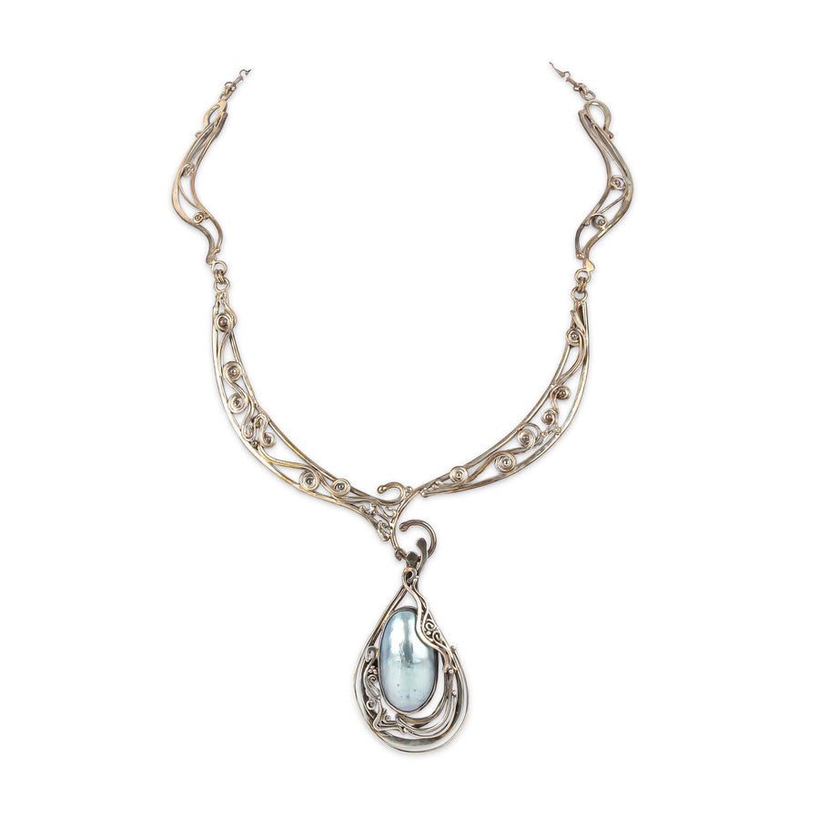 ARIK IDAN Sterling Silver Grey Mabé Pearl Pin Pendant Necklace