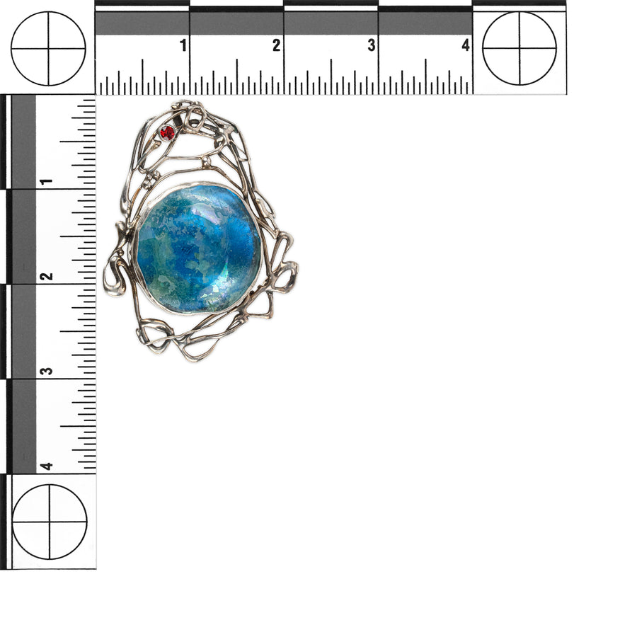 ARIK IDAN Sterling Silver Round Blue Roman Glass Pin Pendant