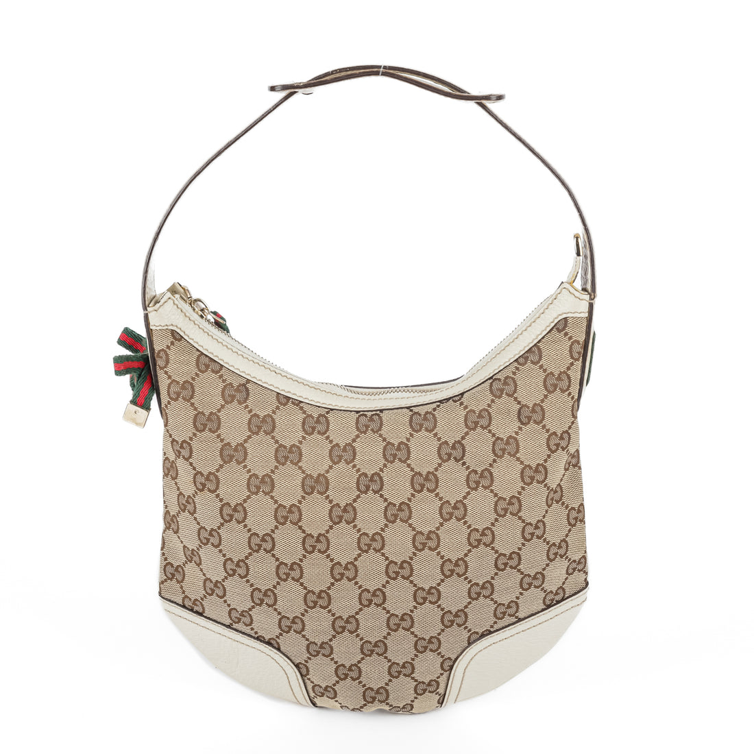 GUCCI 162895 Shoulder Bag - GG Canvas & White Leather
