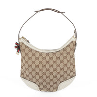 GUCCI 162895 Shoulder Bag - GG Canvas & White Leather