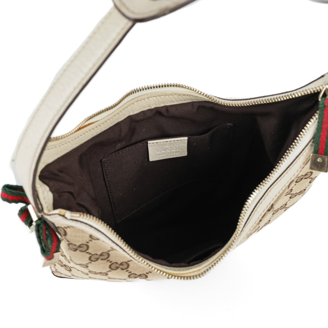 GUCCI 162895 Shoulder Bag - GG Canvas & White Leather