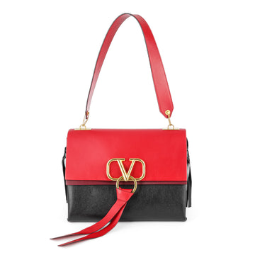 VALENTINO V Ring Red Black Leather Handbag