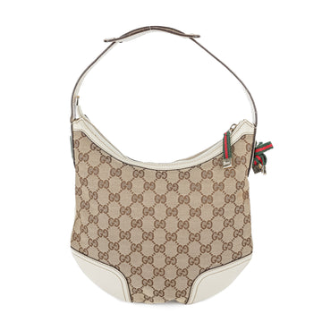 GUCCI 162895 Shoulder Bag - GG Canvas & White Leather