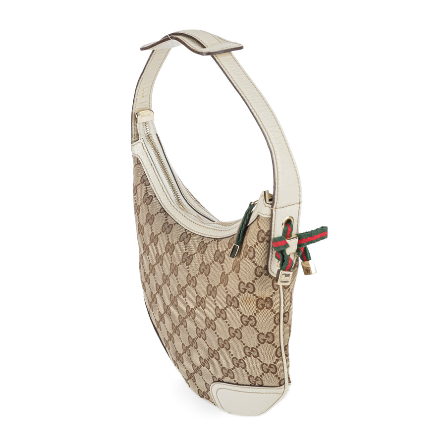 GUCCI 162895 Shoulder Bag - GG Canvas & White Leather