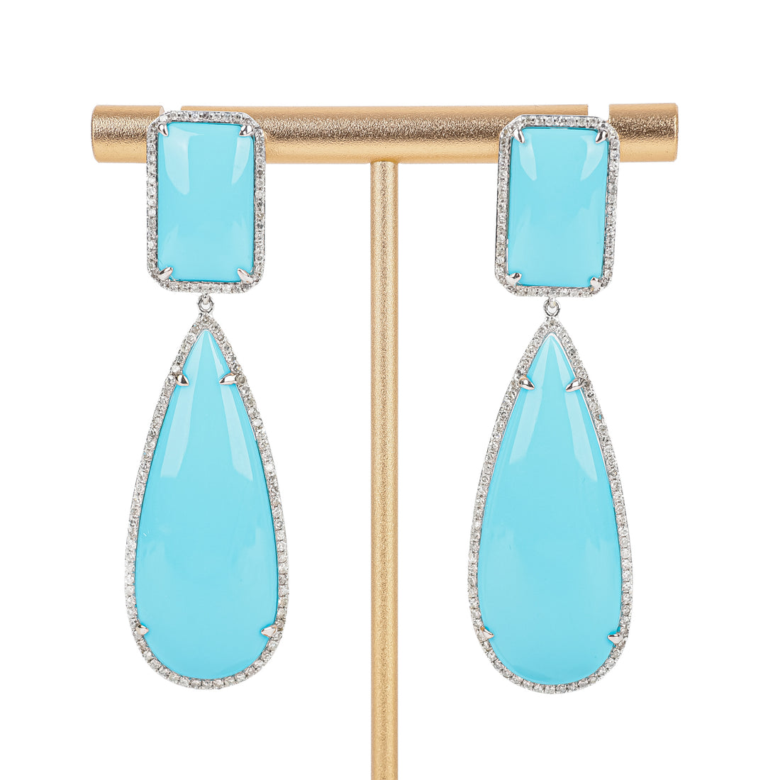 14K White Gold Diamond Blue Chalcedony Drop Earrings