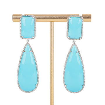 14K White Gold Diamond Blue Chalcedony Drop Earrings