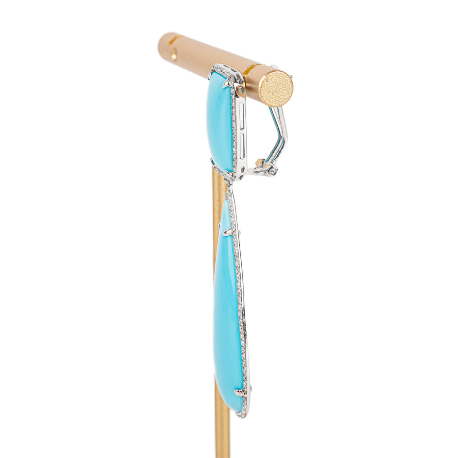 14K White Gold Diamond Blue Chalcedony Drop Earrings