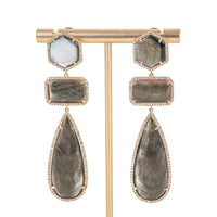 14K Yellow Gold Diamond Tahitian Mother of Pearl Drop Earrings